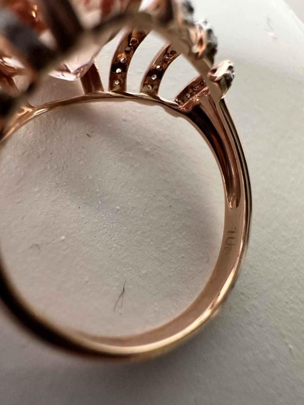 👑 STATEMENT 10k Rose Gold Morganite & Diamond Ring 💍 ✨ Size 5 - Picture 7 of 15